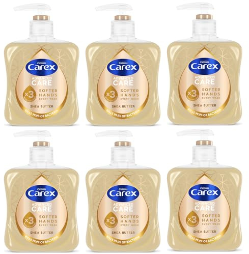 Carex Advanced Care Shea Butter Antibacterial Hand Wash, 3x More Moisturisers, Clean & Protect Hands, Bulk Buy, Pack of 6 x 250ml