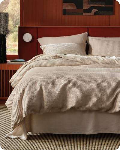 Bedsure Cotton Duvet Cover Queen - 100% Cotton Waffle Weave Khaki Duvet Cover Queen Size, PureWoven Breathable Tan Bedding Set for All Season, 3 Pieces, 90x90