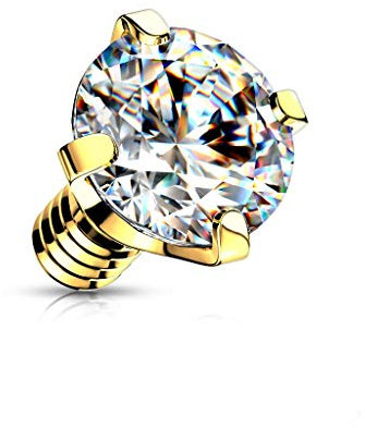 Paula & Fritz® Aufsatz-Dermal Anchor 4 mm Zirkonia Gold/klar 316L Chirurgenstahl 1,6 mm Gewinde Haut-Anker Skin Diver Implantat Kugel