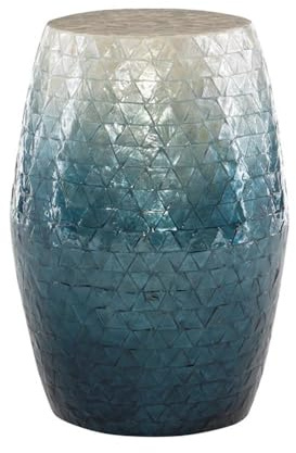 Riverbay Furniture Ombre Capiz Mosaic Drum Table, 13.75 x 19.75 in, MDF and Capiz Shells, Blue Ombre Finish, Lacquered Round Accent Table for Living Room or Office, Glam Design
