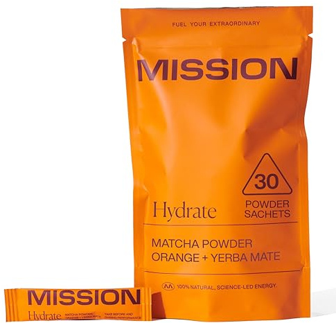 MISSION - Hydrate Matcha Tea - Matcha Powder with Orange & Yerba Mate - Improved Hydration - 30 Sachets