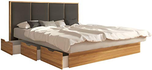 SuMa - Wasserbett dual 180x220 mit 6 Schubkästen im Sockel Wildeiche Eiche und Kopfteil Quaddro, Farbe anthrazit 180x220 cm