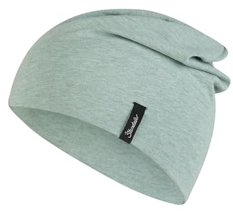 Sterntaler OCS Beanie mit Umschlag – Mütze aus Melange-Singlejersey (Bio) mit Ohrenklappen, Bindeband & Stickmotiv – Unisex Baby Übergangsmütze – steingrün, Gr. 39