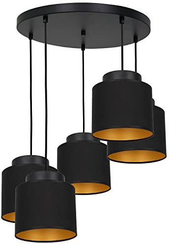 Licht-Erlebnisse Hängelampe Schwarz Gold 5 flammig Stoffschirm Modern verstellbar E27 Pendelleuchte Esszimmer