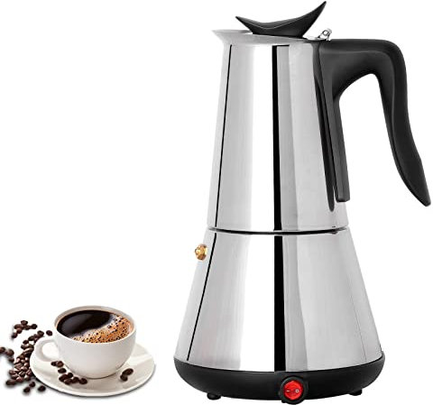 MXBAOHENG Electric Espresso Maker Electric Moka Pot Stainless Steel 480W 6 Cups (300ml) Coffee Maker with Heating Base