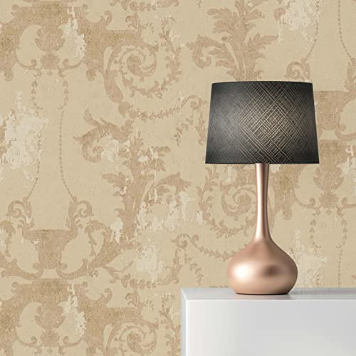 TADESSI Carta da parati barocco Giulia M1-No.1501 in tessuto non tessuto beige oro ornamenti classici per soggiorno, camera da letto, cucina