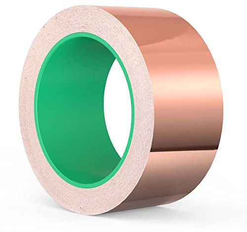 AOKITO Kupferfolie Klebeband, Beidseitig Leitende Kupferfolienband, EMI Kapton Tape, Selbstklebend Abschirmband, Schneckenband Schneckenschutz, Kupferband für Erdung, Löten und Schneckenabwehr