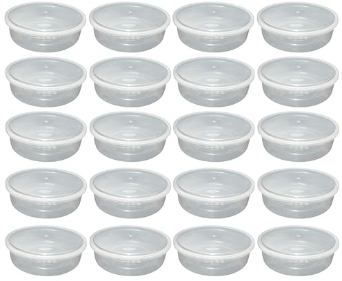 (Pack of 20) Large Clear Round Plastic Food Storage Containers With Secure Seal Lids Meal Prep Takeaway Storage Containers BPA Free Kitchen Storage Container Microwave & Freezer Safe (2L Litre)