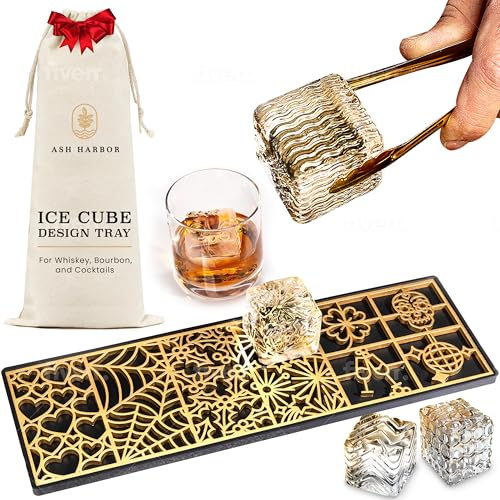 Ash Harbor Vassoio per cubetti di ghiaccio – stampi moderni per bourbon e cocktail in 5 secondi – Stampo per whisky – Accessori barman – Pressa per ghiaccio in rame