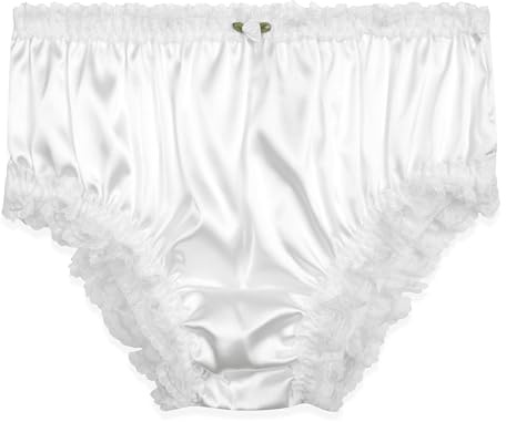 Satini Satin Frilly Lace Briefs | Lustrous Silky Sheen, Fabric Rose Detail, Wide Gusset Comfort, Versatile Occasion Wear, Panties, Sizes S-XXL
