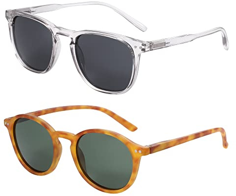 ZENOTTIC 2 Paia Occhiali da Sole Polarizzati per Uomo Donna Retro Vintage Rotondi Quadrati Protezione UV400 Unisex