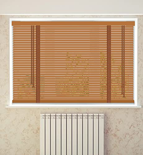 Holzjalousie Jalousie Holz Jalousien für Fenster, 5cm Lamellen Holzrollo, 60/80/100/120/140cm Breite, Fensterjalousie Holz Jalousien Verdunklungsrollo, Holz Rollos Innen,Braun,140x220L(cm)