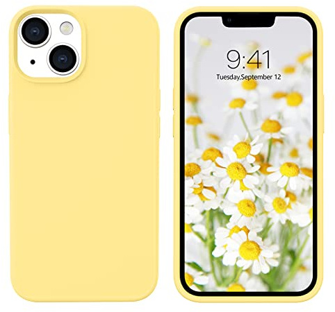 DUEDUE Coque en Silicone Fine pour iPhone 13, Jaune | Rigide Antichoc, Coque de Téléphone Protection Intégrale, Doublure Micro Fibre Anti Rayures Etui pour iPhone 13 6,1 Pouces