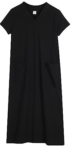 aromm Femme Manches Courtes Robes T-Shirt avec Poches Décontractée Col en V Robe Longue pour Voyage Noire,3XL