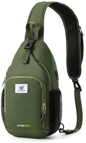 SKYSPER Sling Bag RFID Crossbody Sling Backpack Cross Body Shoulder Bag Travel Hiking Daypack for Women Men(Armygreen,Medium)