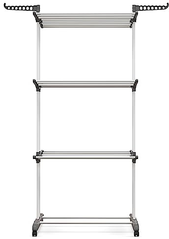 GIANTEX Tendedero Plegable de 4 Niveles, Secador de Ropa de Pie con Ruedas y Alas Laterales Giratorias, 3 Bandejas Retráctiles, 127 x 63 x 171 cm, Tendedero para Dormitorio, Balcón (Gris)
