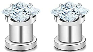 Lieson Plug Ohr Expander Set, 2 Stück Edelstahl Tunnel Set Poliert Rund mit Quadrat Zirkonia Flesh Tunnel Piercing Schmuck