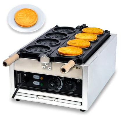 CPVKRY Coin Waffle Maker for Egg Puff and Hong Kong Waffles |Professional Electric Round Waffle Iron with Nonstick Coating and Manual Thermostat | Stainless Steel | 110V