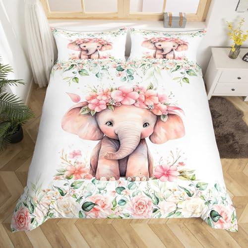 Feelyou Cute Elephant Duvet Cover Full Size Boys Girls Teens