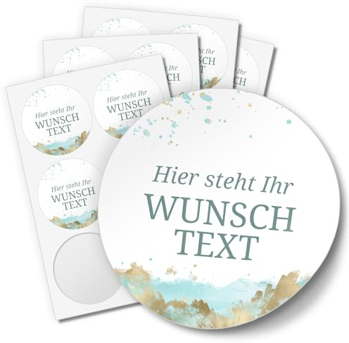 24 PERSONALISIERTE Aufkleber mit Wunschtext individualisiert anpassbar Namen Datum Etiketten rund 4cm, Boho Aquarell blau
