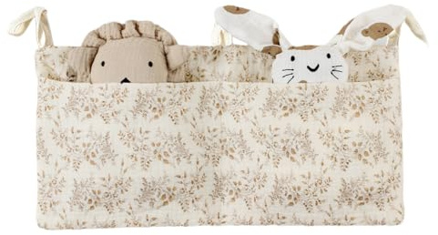 Lily Brown Cribs Storage Bag Baby Bedside Hanging Storage Bag for Drool Bibs Diaper Multifunctional Hanging Pocket Cotton Organizer Cotton Material