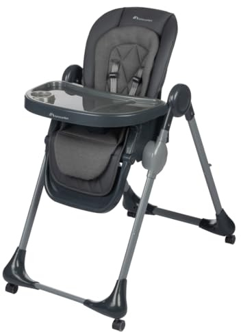 Bebeconfort Olea, chaise haute, 0 à 3 ans, 0 à 15 kg, entièrement réglable, 9 positions de hauteur et 3 d’inclinaison, nettoyage facile, 4 roues pivotantes, pliage compact, Mineral Graphite