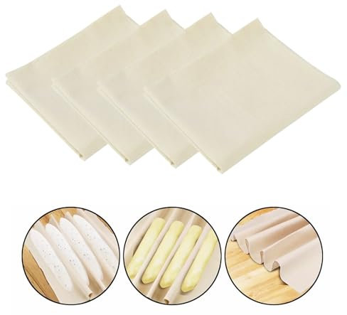 4 Stück Leinentuch Brot Backen, 100% Teigtuch aus Naturleinen 75 X 45cm, Backtuch Bäckerleinen Teigtuch, Premium Brot Backen Zubehör für Teig Baguette und Backen