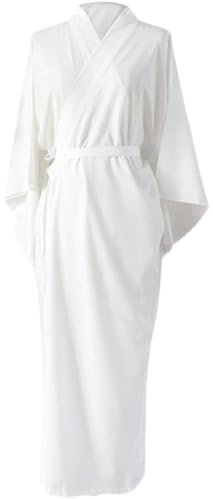 Wedhapy Kimono giapponesi da donna Kimono tradizionale giapponese bianco tinta unita con cintura Taglia unica Pigiama giapponese con maniche lunghe e fodera Yukata per ospedale termale