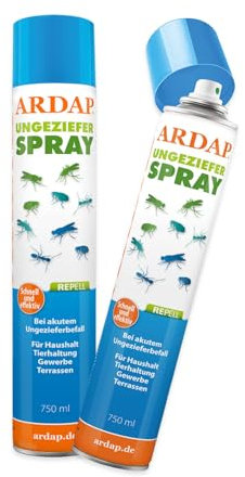 Ardap Repell Ungezieferspray 2 x 750ml - Insektenspray bei akutem Ungezieferbefall - Abwehrend bei Insektenbefall - Insektenspray Wohnung - Schädlingsfrei - Wirkt schnell & effektiv (PT19)