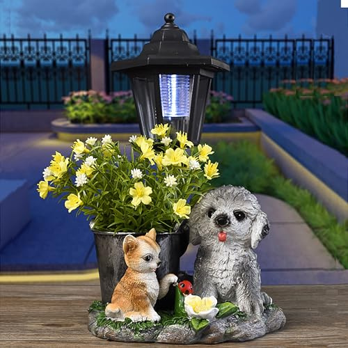 PARAS KORS Gartenstatuen-Dekoration, Blumentöpfe, Pflanzgefäße für Sukkulenten, Gartenskulptur für Terrasse, Balkon, Hof, Rasen, Dekoration, Outdoor-Statuen für Balkon, Geschenke (Hund und Katze)