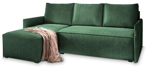 Masseno Ecksofa PERUSI mit Schlaffunktion L-Form, Sofa mit Bettkasten, Wohnzimmersofa, Couch, Soffa, Bettsofa, Couchgarnitur- Grün, POSO 14