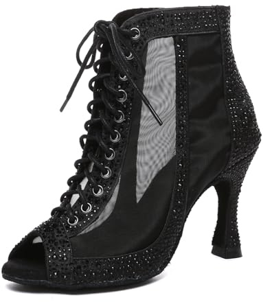 MINITOO L562 Chaussures de danse à paillettes pour femme avec lacets, L620 Noir Talon 9 cm, 38 EU