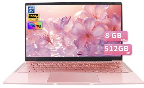 Celeron J4125 - Ordenador portátil ultrafino de 14 pulgadas, 8 GB DDR4,512 GB SSD, pantalla FHD IPS, ligero, bisagra de 180°, USB 3.0, WiFi, Bluetooth, para estudio y trabajo (512 GB)
