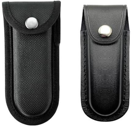 YSJCHEBS 1 Étui À Couteaux en Cuir Et 1 Étui À Couteaux en Nylon, Housse De Protection pour Couteau Pliant, Sac À Couteaux Portable, Accessoires pour Couteaux Pliants