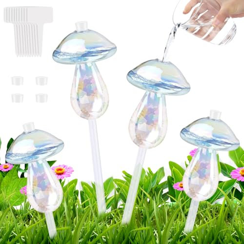 HuaMuDM Sfere di Irrigazione per Piante,4 Pezzi Sfere di Irrigazione a Funghi in Vetro per Piante,Globi di Irrigazione Automatica,Palline per Irrigazione Funghi