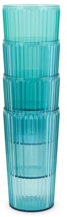 BAYSIDE Thurlestone Plastic Glasses, Set of 4 Ridged Tumblers, Reusable Recycled Material, Durable Drinking Cups, Green 480ml Capacity, BPA Free, Tableware Set