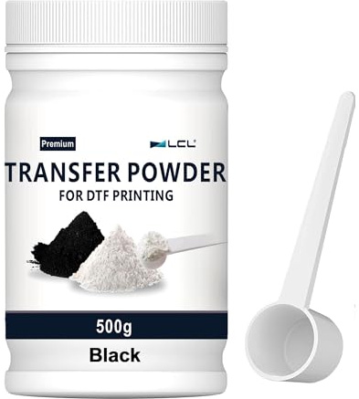 LCL Transfert DTF Noir, Poudre DTF Noir 500g/17.6oz,Transfert Numérique Noir Poudre Adhésive pour vêtements Noirs ou de Couleur foncée, Poudre de Transfert prétraitée DTF pour Tous Les Tissus
