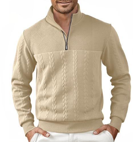 Halfword Pulls Homme Zippé Pullover Tricoté Manches Longues Sweatshirts | Pull Manches Longues Homme Habillé,Jacquard,Quarter Zip,Couleur Solide,Casual,Quotidien,Travail