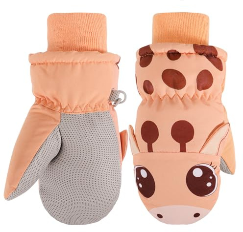 Jupsk Gants Ski Enfant d'hiver Mitaine Moufle Imperméables Chaudes Velo Gants de Ski Snowboard Fleece Gloves pour Fille Garçon 2-9 Ans（Lapin, Requin, Girafe）