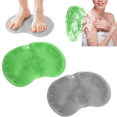 HENGBIRD 2 stycken fotborste, fottvätt fotskrubber fottvättsmatta ryggskrubber med halkfria sugkoppar, fotmassageapparat för fotvård avslappning ökar blodcirkulationen peeling