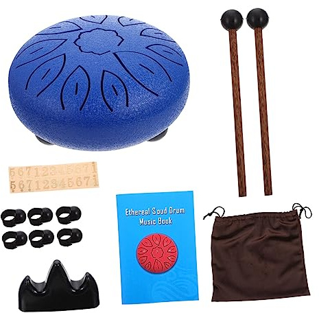 HIAKDOFT Zungentrommel aus Kohlenstoffstahl 6 Zoll 11 Töne Blaue Handtrommel Ätherisches Schlaginstrument für Erwachsene und Kinder Musiktherapie und Meditation