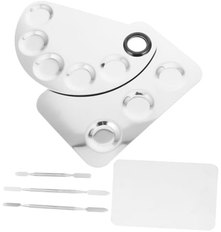 Homoyoyo 3 Sets Nail Art Palettes Stainless Steel Palette and Mixer DIY Manicure Makeup Tools for Nail and Makeup Plates