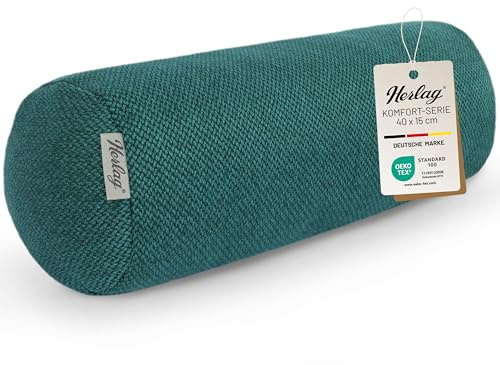 Herlag Kissenrolle Luxe 40x15cm - Kleine Knierolle mit Bezug - Wohnliches Nackenstützkissen - Waschbares Reisekissen für Erwachsene & Kinder- Eleganter Strukturstoff - Dunkelgrün - Öko Tex 100