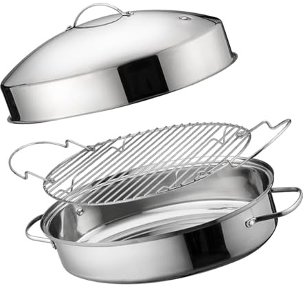 Stainless Steel Oval Steamer Stove Friendly Fish Steaming Pots Vegetable Roasting Pan Lid Included Cookware Double Handle Roasting Pan