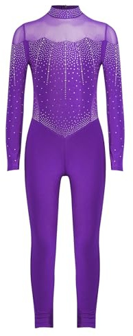 Monduelle Mädchen Turnanzug Glitzer Gymnastikanzug Kinder Ganzkörper Trikotanzug Langarm Ballettanzug Eiskunstlauf Body Overall Jumpsuit