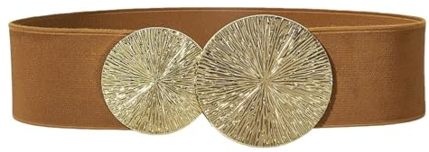 RIVIEVAL Ceinture élastique large pour femme avec boucle bronze, idéale pour robes et vestes.