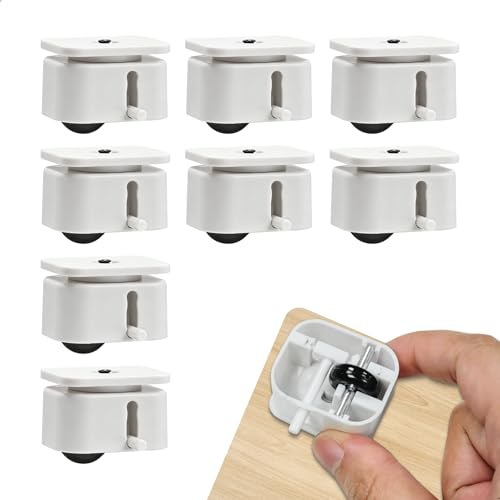 Ruedas para Muebles, Ruedas Giratorias Pequeñas Silenciosas, 5,6mm Rueda con Freno Autoadhesivas para Electrodomesticos Pequeños Mesas y Mover Pesados, Carga Útil 50 kg, 8 Piezas (Blanco)