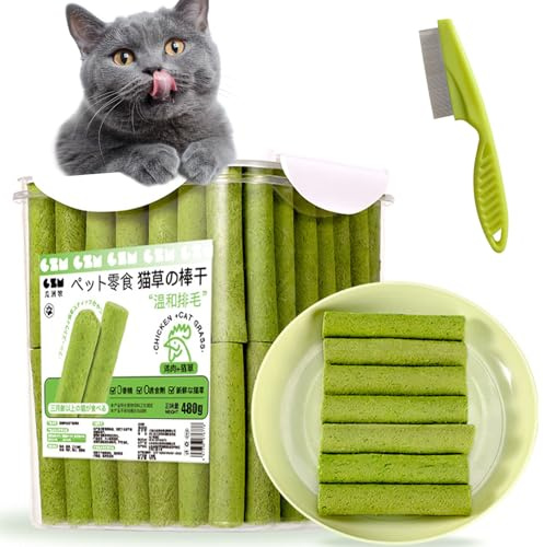 Katzengras-Beißring, Katzengras für Wohnungskatzen, Katzengras-Sticks, natürliche Zahnreinigung und Leckerlis für Wohnungskatzen und Kätzchen zur Appetitanregung und täglichen Zahnpflege (80Pcs)