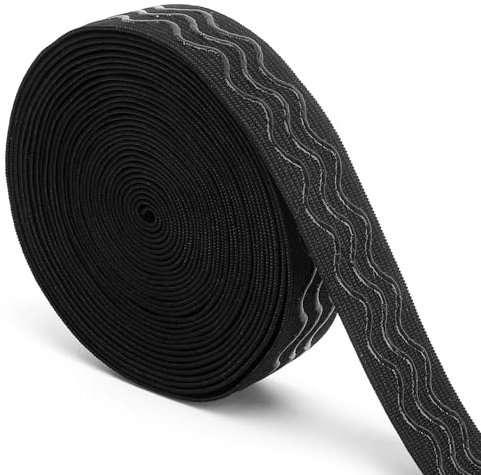 XRVRILE Cinta elástica de silicona de 5 m, 2,5 cm de ancho, banda elástica ancha para coser, banda elástica antideslizante con 3 tiras de silicona, banda elástica para ropa, ropa deportiva