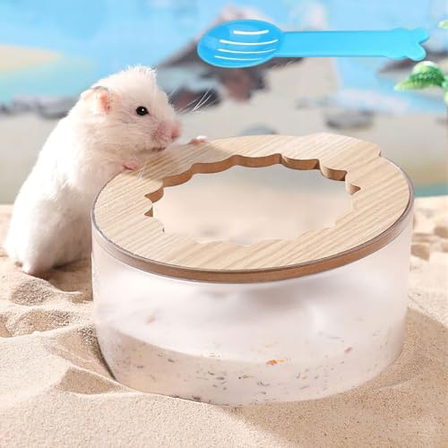Eulihent Sabbia per Criceti, Criceto Sabbia Bagno per Criceti Toilette Trasparente per Criceto Scatola Sabbie Cricet con Cucchiai Bagno di Sabbie per Cricet, Ratti e Piccoli Animali (14x9cm)
